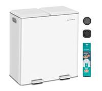 SONGMICS Poubelle de Cuisine Double pour déchets et Recyclage, avec couvercles à Fermeture Douce, seaux intérieurs Amovibles, pédales, en Acier, Blanc Nuage LTB743W02