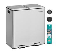 SONGMICS Poubelle de Cuisine Double pour déchets et Recyclage, avec couvercles à Fermeture Douce, seaux intérieurs Amovibles, pédales, en Acier Inoxydable, argenté métallisé LTB743E01
