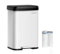 SONGMICS Poubelle de cuisine en acier inoxydable de 40 litres, avec couvercle qui reste ouvert et pédale de marche, fermeture douce, haute, grande et peu encombrante, blanche et noire ULTB530W50