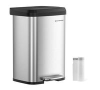 SONGMICS Poubelle de cuisine en acier inoxydable de 40 litres, avec couvercle qui reste ouvert et pédale de marche, fermeture douce, haute, grande et peu encombrante, argent et noir ULTB530E50
