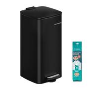 SONGMICS Poubelle de Cuisine, Poubelle 30 L, Poubelle à Pédale en Acier, avec Seau Intérieur, Fermeture Douce et Maintien en Ouverture, Noir d'Encre LTB593B02