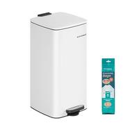 SONGMICS Poubelle de Cuisine, Poubelle 30 L, Poubelle à Pédale en Acier, avec Seau Intérieur, Fermeture Douce et Maintien en Ouverture, Blanc Nuage LTB593W02
