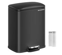 SONGMICS Poubelle de Cuisine, Poubelle à Pédale de 20 L, Bac à Ordures, Couvercle à Fermeture Douce, Reste Ouverte, Seau Intérieur, 15 Sacs Poubelles Inclus, Noir d'encre LTB543B01