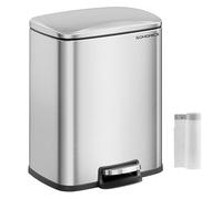 SONGMICS Poubelle de Cuisine, Poubelle à Pédale de 20 L, Bac à Ordures, Couvercle à Fermeture Douce, Reste Ouverte, Seau Intérieur, 15 Sacs Poubelles Inclus, Argent Métallique LTB543E01