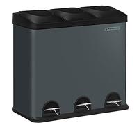 SONGMICS Poubelle de recyclage 54L, Poubelle de tri, avec pétales, en acier, 3 compartiments, seaux intérieurs amovibles, 6 étiquettes de tri, pour un tri facile, Gris et Noir LTB54G