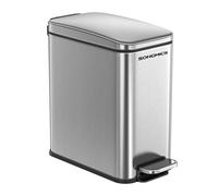 SONGMICS Poubelle de salle de bain, petite poubelle de 5 litres avec couvercle, fine pour les petits espaces, poubelle en acier inoxydable, fermeture douce, argenté ULTB560E05
