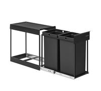 SONGMICS Poubelle de Tri Sélectif, Poubelle de Cuisine Extractible Coulissante, 2 Seaux de 15 L, Coulissement en Douceur, Structure en Acier, Couvercle en ABS, Noir d'Encre LTB950B01