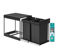 SONGMICS Poubelle de Tri Sélectif, Poubelle de Cuisine Extractible Coulissante, 2 Seaux de 20 L, Coulissement en Douceur, Structure en Acier, Couvercle en ABS, Noir d'Encre LTB951B01