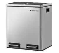 SONGMICS Poubelle Double 15L Cuisine Pédalier Déchets Recyclage Acier Fermeture Douce 15 Sacs Noir Encre