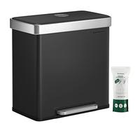 SONGMICS Poubelle Tri Sélectif 2 Bacs, 2 x 30L, Poubelle Double Cuisine en Acier Inoxydable,15 Sacs, Seaux en Plastique, Couvercles à Fermeture Lente, 58,2 x 36,5 x 60,5 cm, Gris Verdâtre LTB202G01"