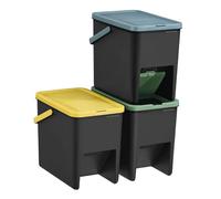 SONGMICS Poubelles de Tri pour la Cuisine, Lot de 3, Empilables, 20 L, Recyclage, Couvercles à Ouverture par Pression, Autocollants, Coffre de Rangement, Jaune, Bleu et Vert LTB763BZ01
