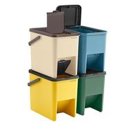 SONGMICS Poubelles de Tri pour la Cuisine, Lot de 4, Empilables, 20L, Recyclage, Couvercles à Ouverture par Pression, Autocollants, Coffre de Rangement, Jaune, Bleu, Beige et Vert LTB760Q01