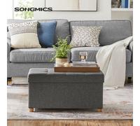 SONGMICS Pouf, 77L, Coffre de siège pliable, Boîte de rangement, gris foncé