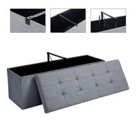 SONGMICS Pouf Coffre de Rangement Pliable, Banc de Rangement avec Couvercle Pliant, 120L, Gris Clair LSF71G
