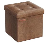 SONGMICS Pouf de 38 cm, Banc de Rangement Pliable avec Couvercle, Repose-Pieds Cube, Surface en PU, Capacité de Charge de 300 kg, pour Entrée, Salon, Chambre à Coucher, Marron Café LSF030K11