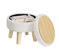 SONGMICS Pouf de Rangement Rond, Repose-Pieds, 31 x 31 x 29 cm