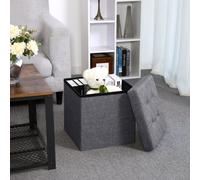 SONGMICS Pouf gris foncé avec espace de rangement pliable 38 x 38 x 38 cm en lin et bois Cube d'assise Repose-pieds LSF27Z