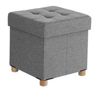 SONGMICS Pouf Rangement Pliable avec Pieds, 38 x 38 x 40 cm | Cube de Rangement, Charge 300 kg, pour Salon, Gris Tourterelle et Couleur Du Bois, Collection Melisa LSF14GYX