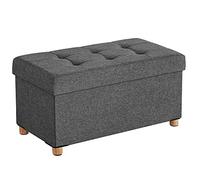 SONGMICS Pouf Rangement Pliable avec Pieds, 76 x 38 x 40 cm | Cube de Rangement, Charge 300 kg, pour Salon, Gris Tourterelle et Couleur Du Bois, Collection Melisa LSF16GYZ