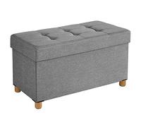 SONGMICS Pouf Rangement Pliable avec Pieds, 76 x 38 x 40 cm | Cube de Rangement, Charge 300 kg, pour Salon, Gris Tourterelle et Couleur Du Bois, Collection Melisa LSF16GYX
