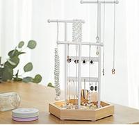 SONGMICS Présentoir à bijoux en métal et bois 20,5 x 18 x 36 cm Arbre à bijoux Cadeau pour les filles Femmes blanc JJS03NW