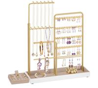 SONGMICS Présentoir à Bijoux, Porte-Bijoux, Cadre en Métal, en Velours, Porte-Colliers Extensible, Hauteur Réglable de 30,9 à 47,5 cm, Doré Clair JJS026A01