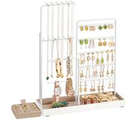 SONGMICS Présentoir à Bijoux, Porte-Bijoux, Cadre en Métal, en Velours, Porte-Colliers Extensible, Hauteur Réglable de 30,9 à 47,5 cm, Blanc Mat JJS026W01