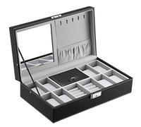 SONGMICS Présentoir, Coffret, Boîte à Montres, Écrin pour Montres, 8 Compartiments, Cadeau, cadeau noel, Noir JWB41B