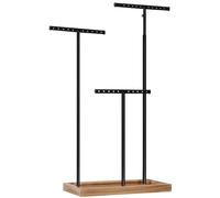 SONGMICS Présentoir de Bijoux 2 en 1, Porte-Bijoux avec 3 Barres en métal en T avec Trous, Plateau, Hauteur réglable, pour Colliers, Bracelets, Boucles d'oreilles, Marron Rustique et Noir JJS016B01