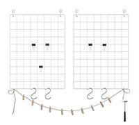 SONGMICS Présentoirs pour Photos, Lot de 2, Grilles Décoration Murales en Treillis Métallique, Galeries Suspendues Multifonctionnelles, DIY, Crochets en S, Pinces, Cordon, Blanc LPP01W