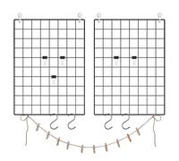 SONGMICS Présentoirs pour Photos, Lot de 2, Grilles Décoration Murales en Treillis Métallique, Galeries Suspendues Multifonctionnelles, DIY, Crochets en S, Pinces, Cordon, Noir LPP01H