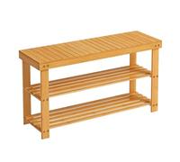 SONGMICS Rangement pour Chaussures en Bambou à 3 Niveaux, Banc, Support jusqu'à 130 kg, 28,7 x 90 x 45,3, Entrée, Salle de Bain, Chambre, Naturel LBS90N, 90L cm