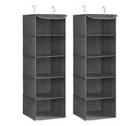 SONGMICS Étagère Suspendue, Organisateur, Penderie, Pliable, Gain de Place, Rangement Placard, avec Crochets en Métal, Renfort en Bambou, Motif Lin, Gris RYCH06G