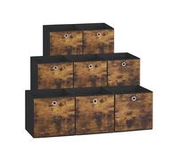 SONGMICS RFB826B01 Lot de 8 boîtes de rangement pliantes en tissu, 26 x 26 x 28 cm, boîtes d'armoire de vêtements, pour chambre à coucher, salon, marron vintage et noir