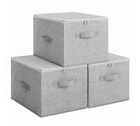 SONGMICS Sac de Rangement, Lot de 3, avec Couvercle, Boîte de Rangement, Pliable, avec Poignées, pour Jouets, Vêtements, Gris Tourterelle RZB003W01