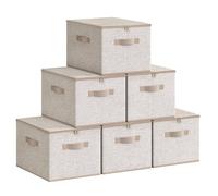 SONGMICS Sac de Rangement, Lot de 6, Pliable, avec Couvercle | Boîte de Rangement, avec Poignées, pour Jouets, Vêtements, Beige Sable, Collection TINA RZB003K02