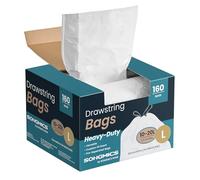 SONGMICS Lot de 80 sacs poubelle, 20 l, avec cordon de serrage, code L, très résistants, boîte de distribution rapide, blanc crème KRB021A02