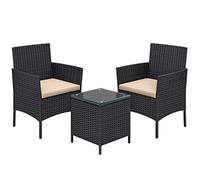 SONGMICS Salon de Jardin Extérieur 2 Place en Résine Tressée PE, pour Patio, Balcon, 1 Table, 2 Fauteuils de Jardin, Noir et Taupe GGF003BZ02