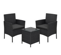 SONGMICS Salon de Jardin Extérieur 2 Place en Résine Tressée PE, pour Patio, Balcon, 1 Table, 2 Fauteuils de Jardin, Noir et Gris GGF003BZ03