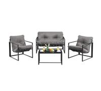 SONGMICS Salon de Jardin Extérieur 4 Pièces, Meuble de Jardin, 2 Fauteuils, 1 Table, 1 Banquette, Acier, Coussins Rembourrés, pour Terrasse, Balcon, Gris GGF040GZ01