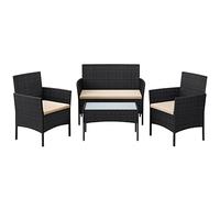 SONGMICS Salon de Jardin Extérieur 4 Place en Résine Tressée PE, pour Patio, Balcon, 1 Table, 2 Fauteuils de Jardin et 1 Banquette Extérieure 2 Places, Noir et Taupe GGF004BZ03