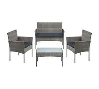 SONGMICS Salon de Jardin Extérieur 4 Place en Résine Tressée PE, pour Patio, Balcon, 1 Table, 2 Fauteuils de Jardin et 1 Banquette Extérieure 2 Places, Gris GGF004TZ01