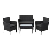 SONGMICS Salon de Jardin Extérieur 4 Place en Résine Tressée PE, pour Patio, Balcon, 1 Table, 2 Fauteuils de Jardin et 1 Banquette Extérieure 2 Places, Noir et Gris GGF004BZ04