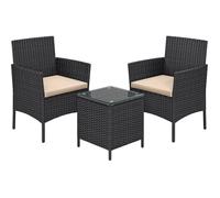 SONGMICS Salon de Jardin Extérieur, Surface Tressée en PE, Table et Chaises, pour Terrasse, Jardin, Balcon, Noir et Taupe