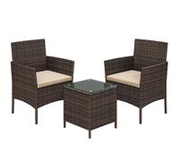 SONGMICS Salon de Jardin Extérieur, Table et Chaises | Ensemble de Mobilier, Surface Tressée en PE, pour Terrasse, Jardin, Balcon, Taupe, Collection FUNLAND GGF003K01