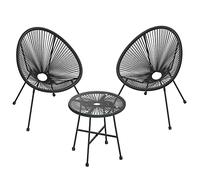 SONGMICS Salon de Jardin, Lot 3 Meubles de Terrasse, Chaises d'Extérieur Acapulco, avec Table en Verre, Noir GGF013B02