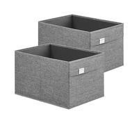 SONGMICS SONGMICES ROB240G02 Lot de 2 paniers de rangement pliables, 40 x 30 x 25 cm, 2 poignées, en tissu Oxford et tissu aspect lin, lavables, porte-étiquettes en métal, gris tourterelle