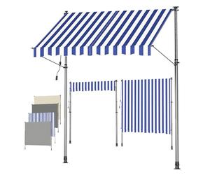 SONGMICS Store Banne Rétractable, Store Manuel, Réglable en Hauteur, avec Manivelle pour Balcon, Jardin, Terrasse, 250 x 120 cm, Bleu et Blanc GSA252QZ01