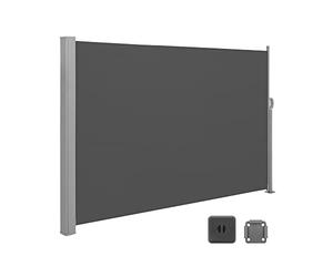 SONGMICS Store latéral avec Coffre en Acier résistant à la Rouille Extensible 180 x 400 cm, Brise-Vue, Protection Solaire, occultant, pour Balcon, terrasse, Jardin, Anthracite GSA584G01