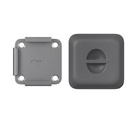 SONGMICS Support au Sol pour Poteau de Store Latéral, Plaque en Métal | Compatible avec Stores Latéraux avec Poteaux en Aluminium, avec Couvercle en Plastique, Gris, Collection SHELD GSA004